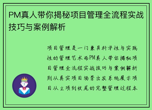 PM真人带你揭秘项目管理全流程实战技巧与案例解析 PM真人带你揭秘项目管理全流程实战技巧与案例解析