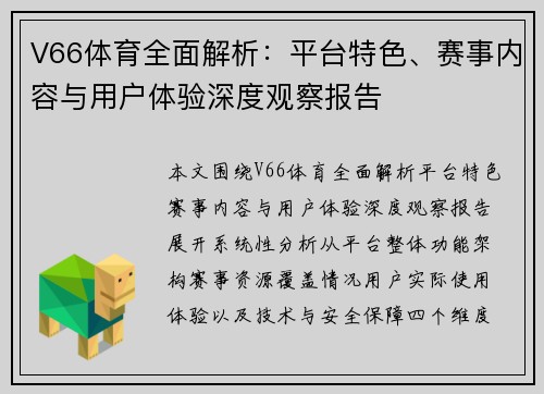 V66体育全面解析：平台特色、赛事内容与用户体验深度观察报告
